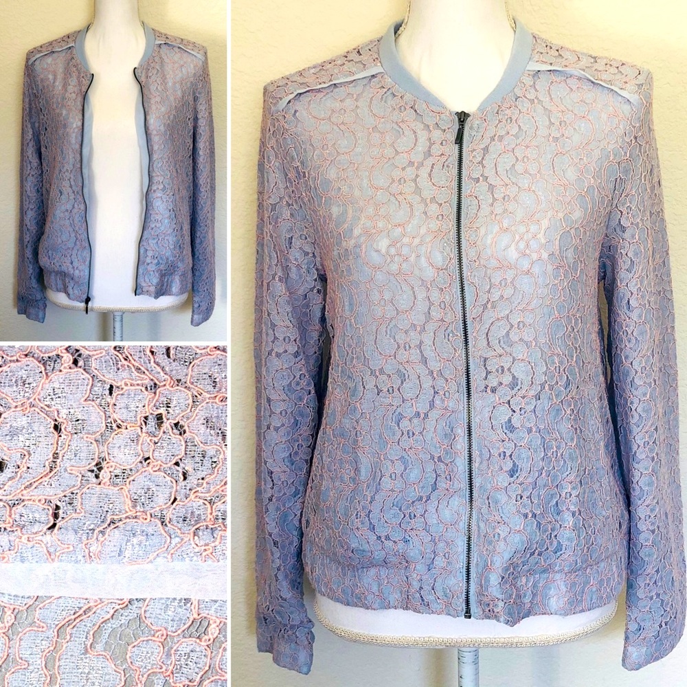LC Lauren Conrad Lavender Floral Lace Bomber Jacket